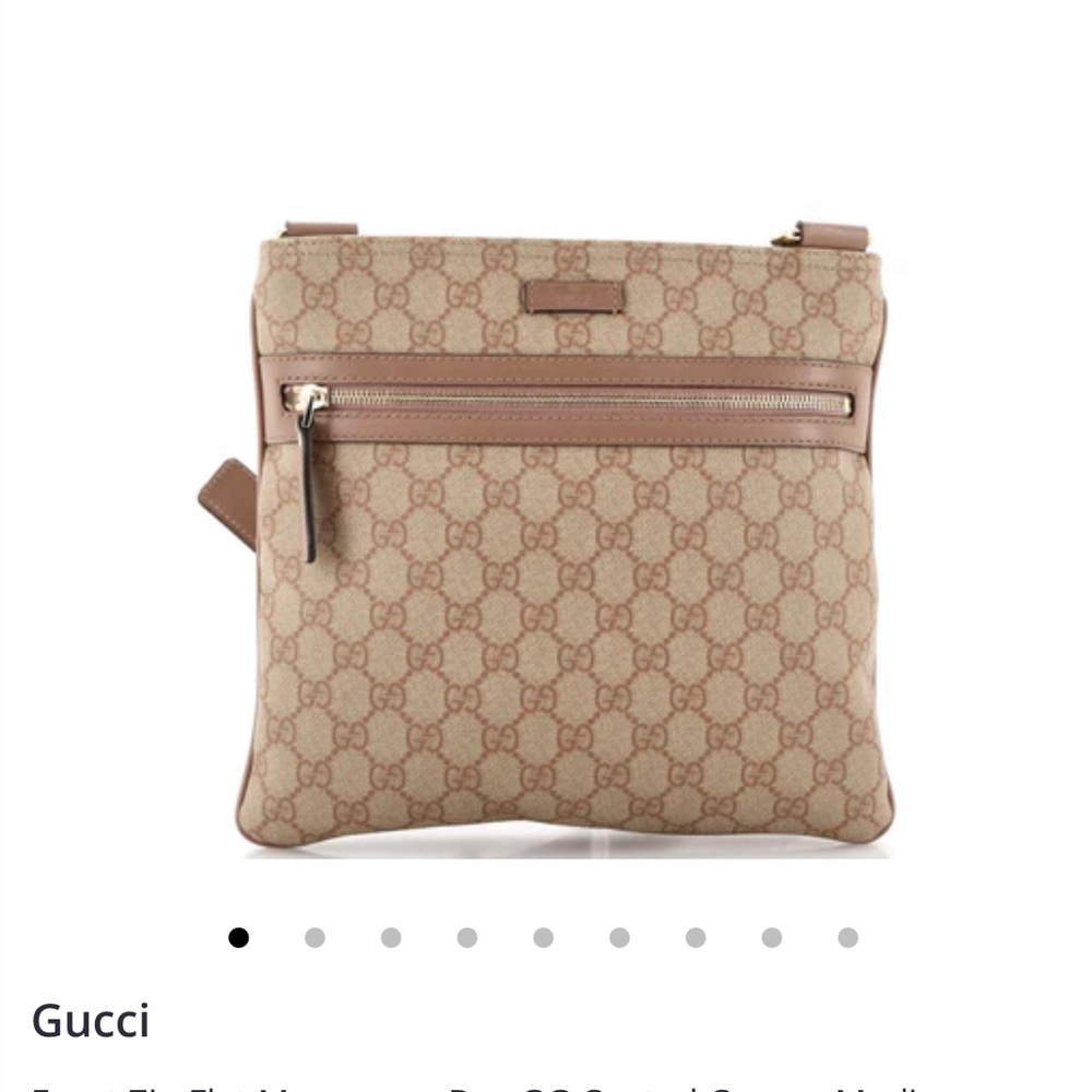 GUCCI Front Zip Flat Messenger Bag GG Coated Canvas Medium